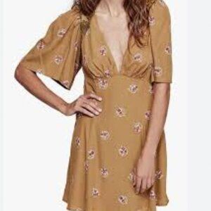 Free People Dress Womens 12 Puff Sleeve Floral Embroidered Open Back Boho